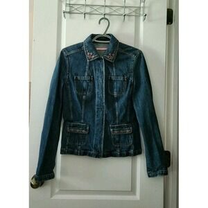 GIANNI BINI Women's Denim Jacket‎ rhinestone embellishment Pockets Size M